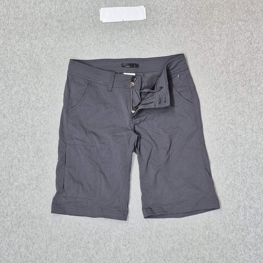 Prana Women Shorts 4 Gray Elastane Nylon Cargo Button 10" Inseam Outdoor